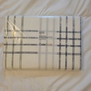NWT Crate And Barrel Kids Organic Striped Twin Duvet Cover White Green Blue